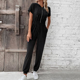 Hooded Work Solid Color Jumpsuit